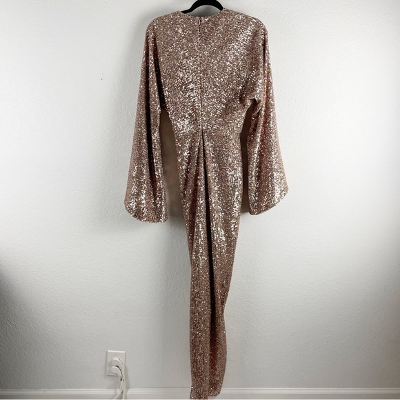 Rasario Sequin V Neck Maxi Gown Rose Gold Size 2 Formal Evening Cocktail Party - Picture 5 of 10
